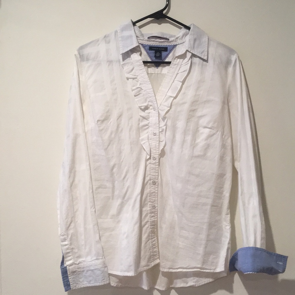 Tommy Hilfiger White Button-Down Shirt with Blue Cuffs